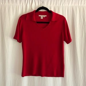 Composition Red 100% Silk Short Sleeve Top